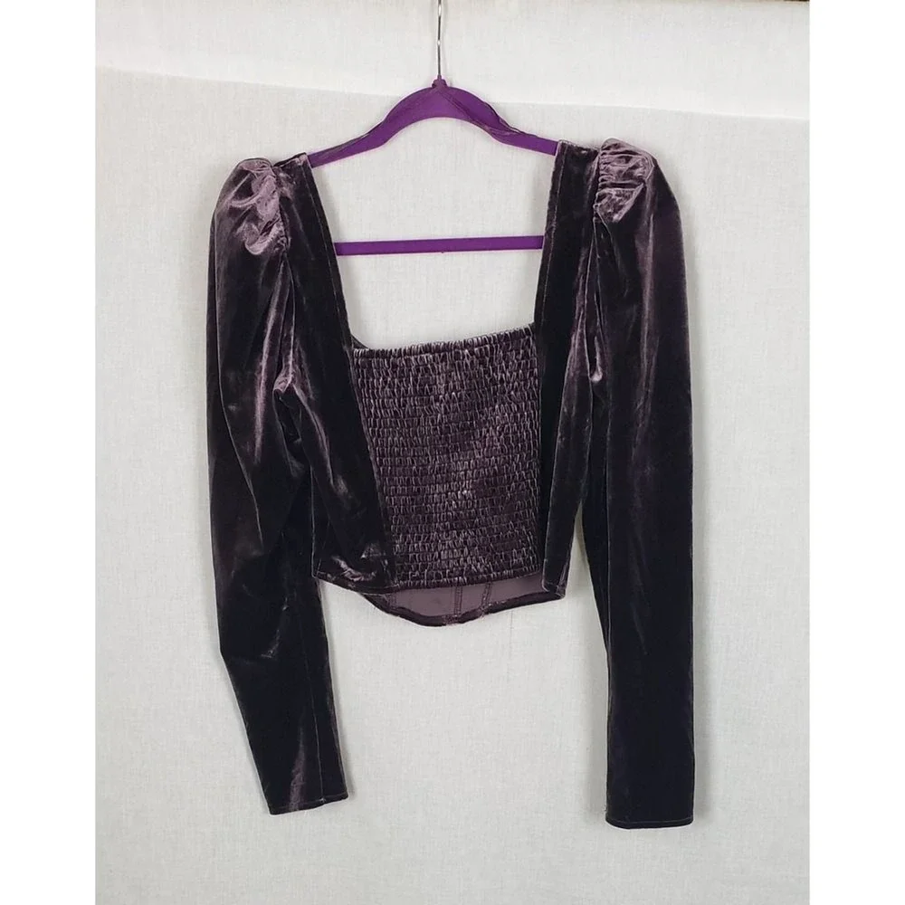 ASTR The Label Velvet Smocked Corset Top L Purple Vamp Dark Romantic Coquette
